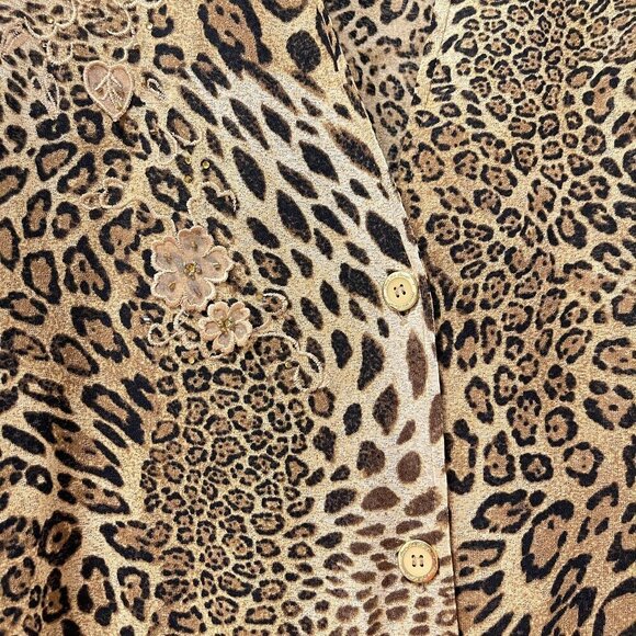 Vintage Leopard Print Collared Button-Up Blouse - M - Picture 12 of 16